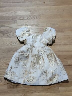 Biscotti Sz 6 Ivory Party Dress with Gold Floral Foil
